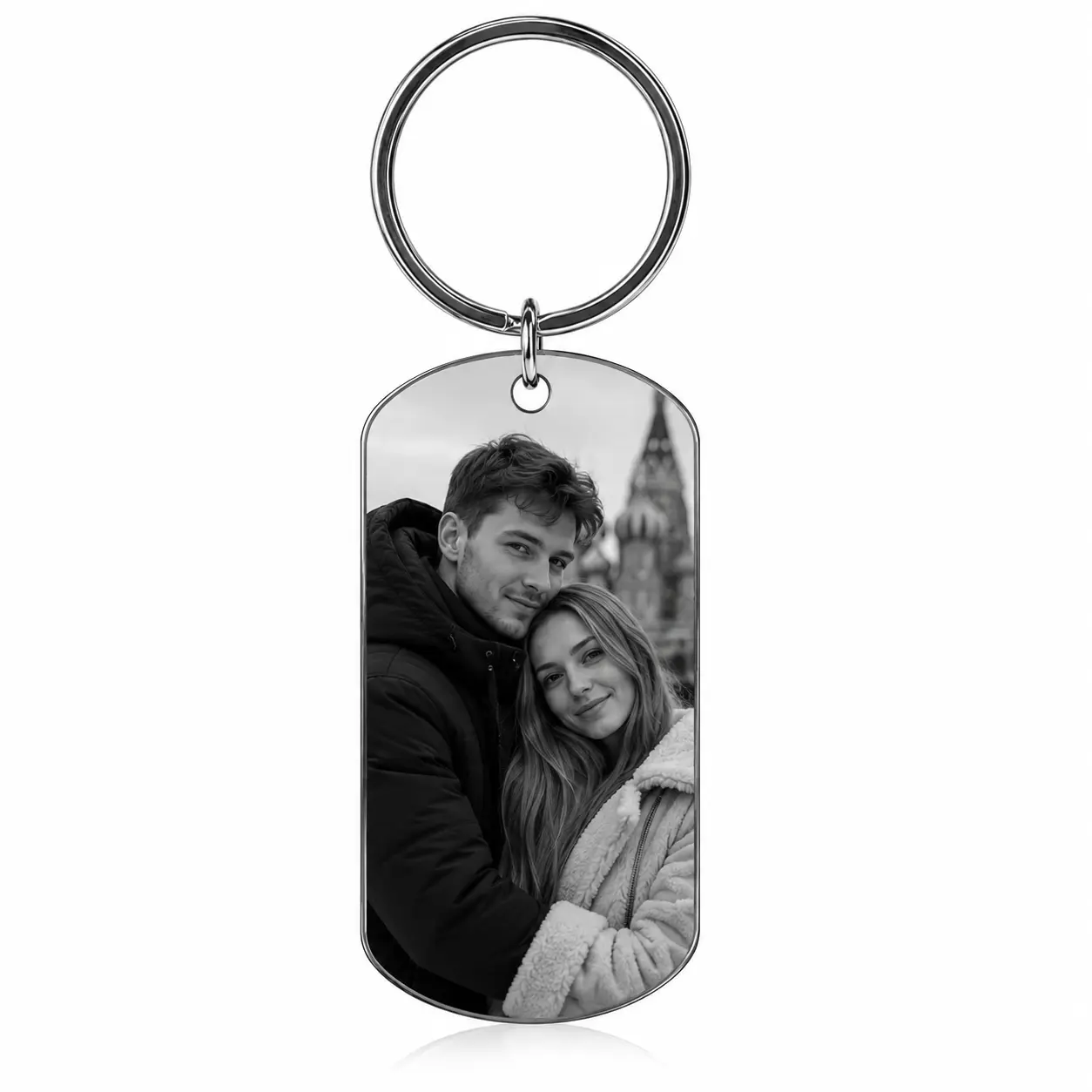 Stainless Steel Custom Keychain Necklace - Double-Sided Engrave, Freely Customizable Images & Text, Personalized Gifts for Couples