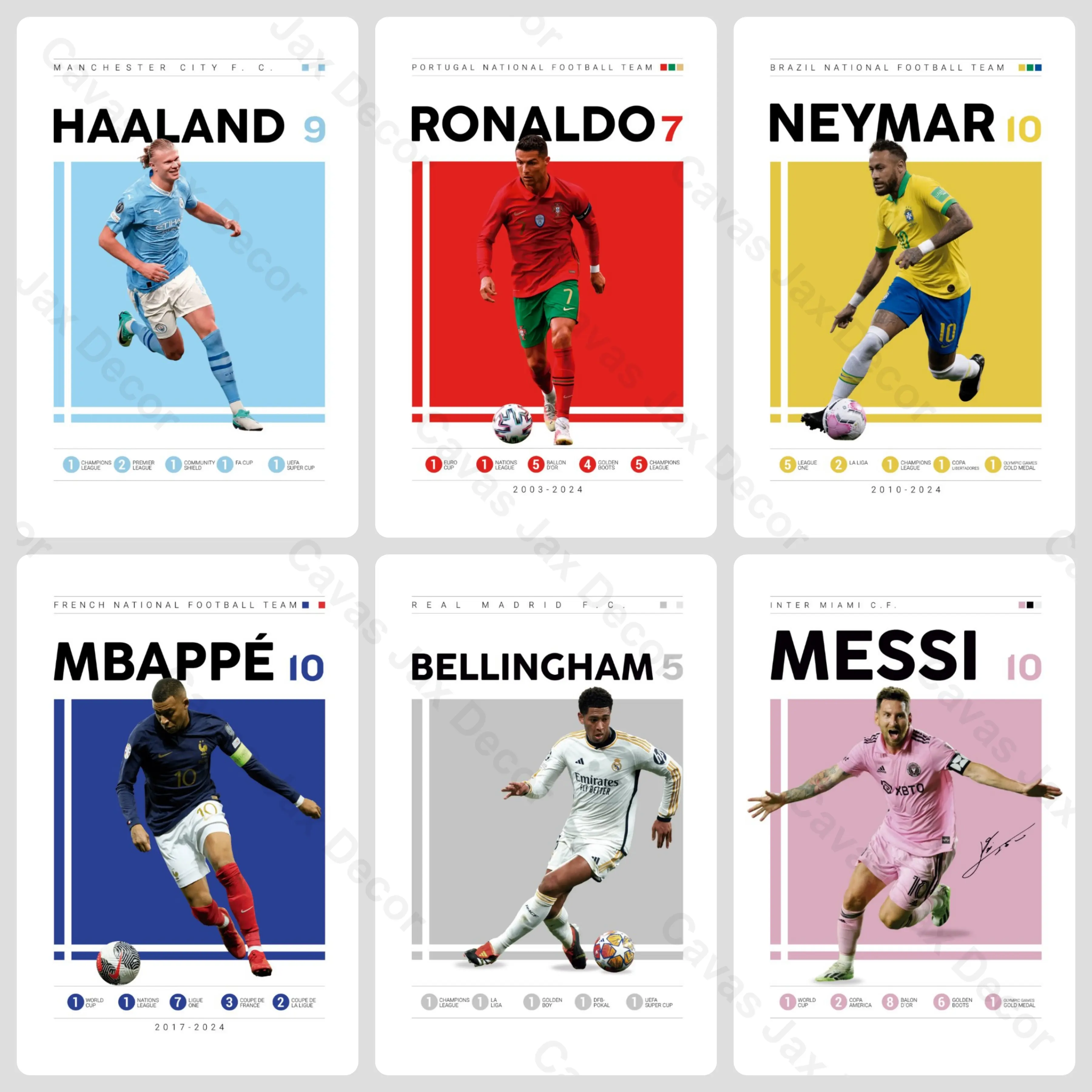 Soccer Sports Canvas Poster Athlete Wall Art Messi Ronaldo Neymar Teen Men's Gift Dorm Living Room Bedroom High-Quality Canvas Decor