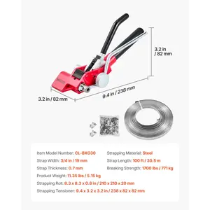 VEVOR Steel Banding Strapping Kit, Heavy Duty Banding Sealer Tool with 100 ft Binding Straps, 100 Metal Clasps, Manual Pallet Packaging Strapping Kit for Warehouse, Transportation, Industrial Bundling