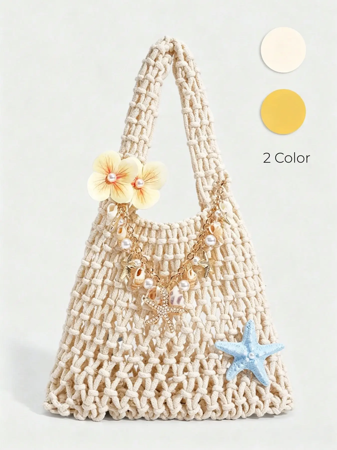 Fashionable Boho Bucket Bag, DIY Colorful Woven Beach Tote for Women, Lightweight Floral Design, All-Season Travel Handbag, Fashion Patterned Bag