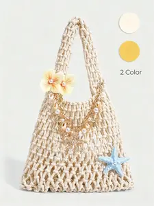 Fashionable Personalized Beach Bag, Colorful Ocean Woven Design, Large Size Women Handbag, Floral Woven Handbag, DIY Beach Bag for Summer Vacation, Beach Tote