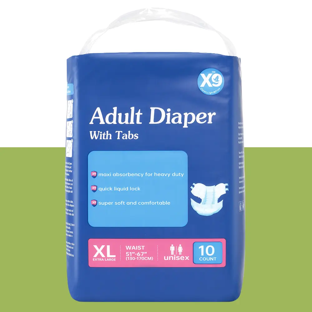 X9 XL Size Adult Disposable Diapers, Highly Absorbent, Water-Retaining, Super Soft, Clinically Tested Anti-Side Leakage, 10-Count, Ideal for Bedridden & Night Use, Diapers Adult Diapers