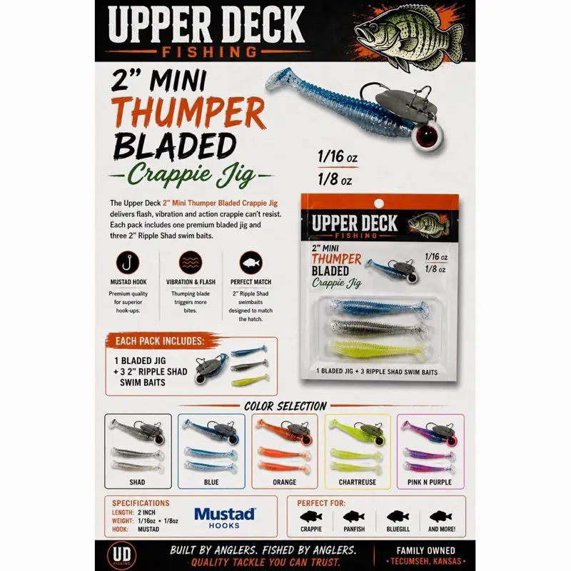 2” Mini “THUMPER” Blade Bait Series With 3 Ripple Shad Swim Baits