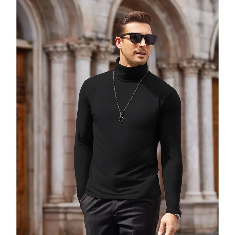 Coofandy Men's Slim Custom Fit Long-Sleeve Turtleneck T-Shirt - Soft Cotton-5% Spandex Stretchy Plain Stylish Solid Colors Pull On Layering Top for Business, Casual Wear (Refer to Size Chart)