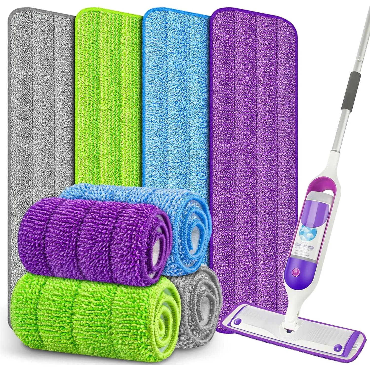 8-Pack Reusable Microfiber Swiffer PowerMop Pads, 15in Removable Washable Refills, Machine Washable with Washer and Dryer for Dry/Wet Hardwood & All Floor Types, 15In Refills