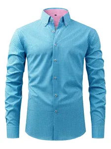 Men's Long Sleeve Blouse, Loose-Fitting Button Shirt, Digital Print, Plaid, Checkered, Business Casual, All Seasons, Father's Day Gift