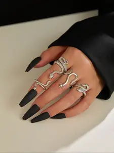 Fashionable Minimalist Snake Shaped Metal Stackable Rings, Stacking Ring Set, 4 Piece Set, Statement Multi Ring, Stylish Jewelry for Women & Girls, Perfect Gift Idea
