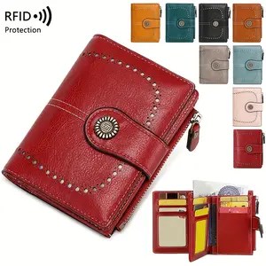 CHARM INFINITE RFID Blocking ladies' wallet, Hollowed-Out Vintage Short Wallet, Multi-Slot Coin Purse, Multi-Functional Zipper Buckle Wallet