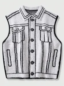 2025 New Men's Fall Outfit: Line-Drawn Denim-Pattern Knit Vest, Skin-Friendly & Warm Gilet for Fall/Winter, Elevated Understated Style for Commute & Street Wear, Loose Fit Vest, Knitted Vest