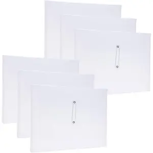 A4 Letter Size Plastic Poly Envelopes with Button and String Tie Closure, 1-1/4" Expansion Clear File Folders Side Loading Documents Organizer for Home School and Office Supplies (6)