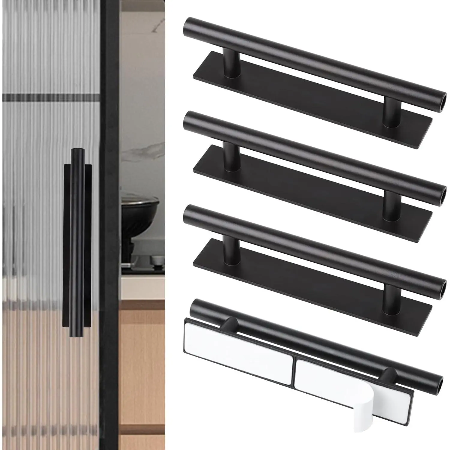 4 count Peel and Stick Handles - Adhesive Cabinet Handles for Drawer, Kitchen, Window & Door (Black)