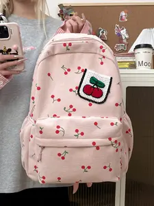 Women's backpack, solid color backpack, strawberry pattern, fashionable and versatile, cute and casual, suitable for students to go to school, campus, commuting, dining, shopping, women's backpack