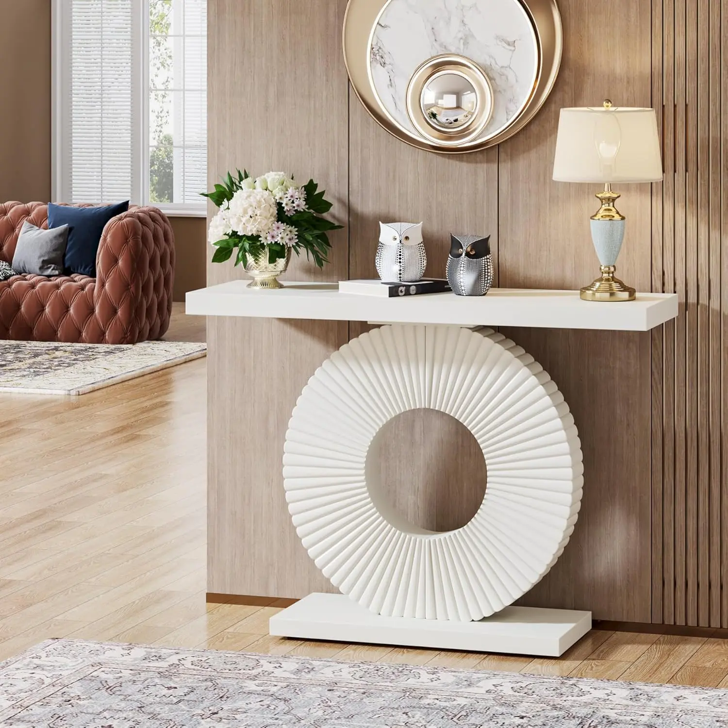 LITTLE TREE Modern Console Table with Geometric Base, 40 inch Wood Entryway Table Sofa Table Narrow Long, Contemporary Accent Table for Living Room, Entryway, Hallway