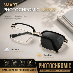 SummerVibes Auto-Zoom HD Reading Glasses with Blue Light Blocking & UV400 Protection Semi-Rimless Black Gold Frame for Work Travel & Everyday Use