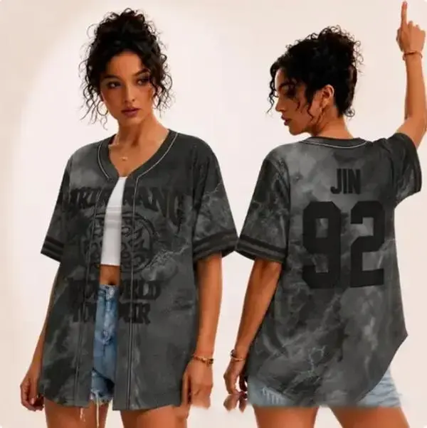 Unisex Vintage Washed Grey Baseball Jersey Arirang Graphic Button Down Shirt Short Sleeve KPop Fan Concert Apparel Korean Streetwear
