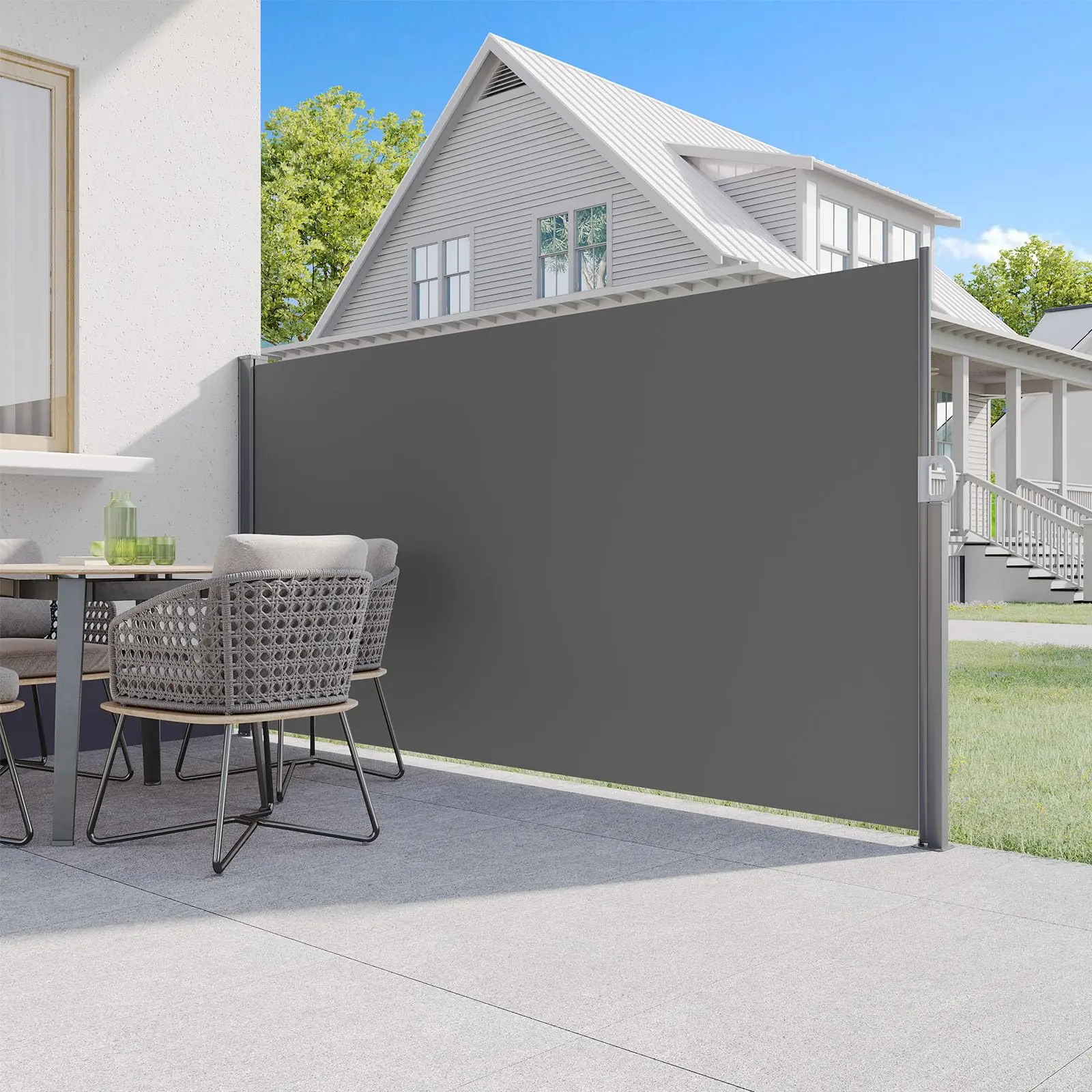 Retractable Side Awning, Outdoor Folding Privacy Screen, Premium Polyester Retractable Fence for Patio, Garden and Terrace