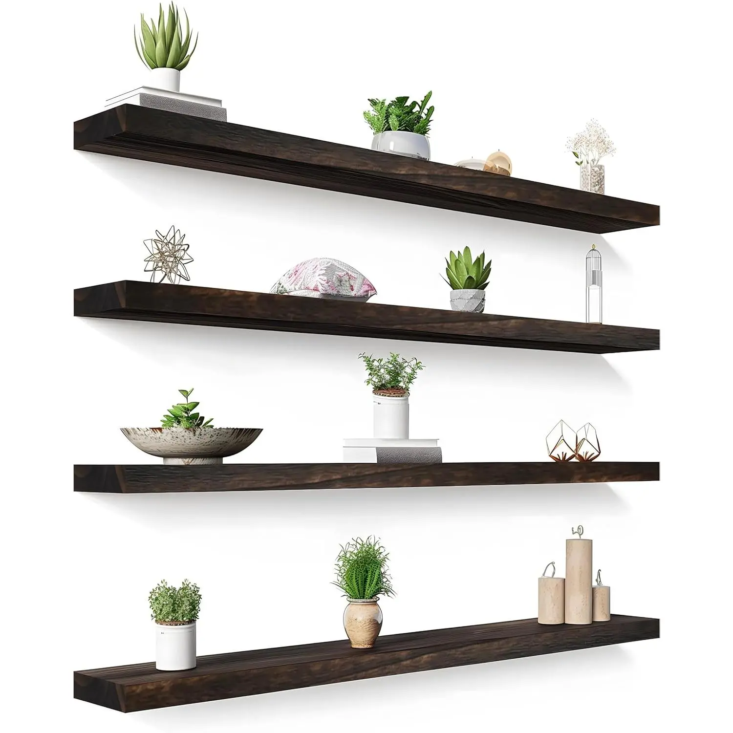 48 Inch Floating Shelves for Wall Rustic Brown  Wall Shelves for Bedroom Set of 4