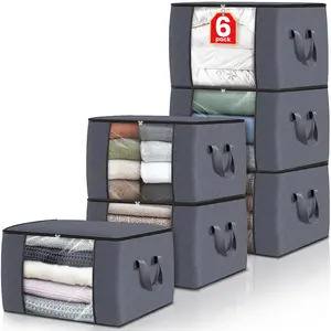 6pcs ClothingFab totes Storage Bags Clothes Blanket Storage Bins Foldable Closet Organizers with Reinforced Handle for Organizing Clothes and Bedding Bags Organizer Cabinet Containers Pack Room Student Tool,Mother's Day gift