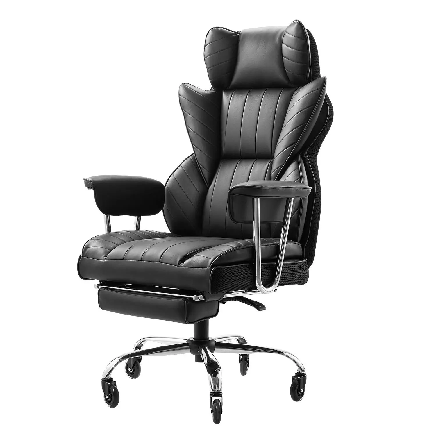 VEVOR Executive Office Chair with Footrest,  , 400lb Capacity Office Chair with Lumbar Pillow & Removable Armrests, Heavy Duty Ergonomic Chair, PU Leather Reclining Home Office Desk Chairs, Black#BacktoSchool