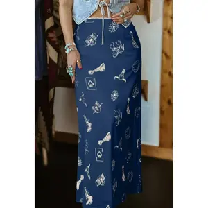 Western Print Satin Maxi Skirt