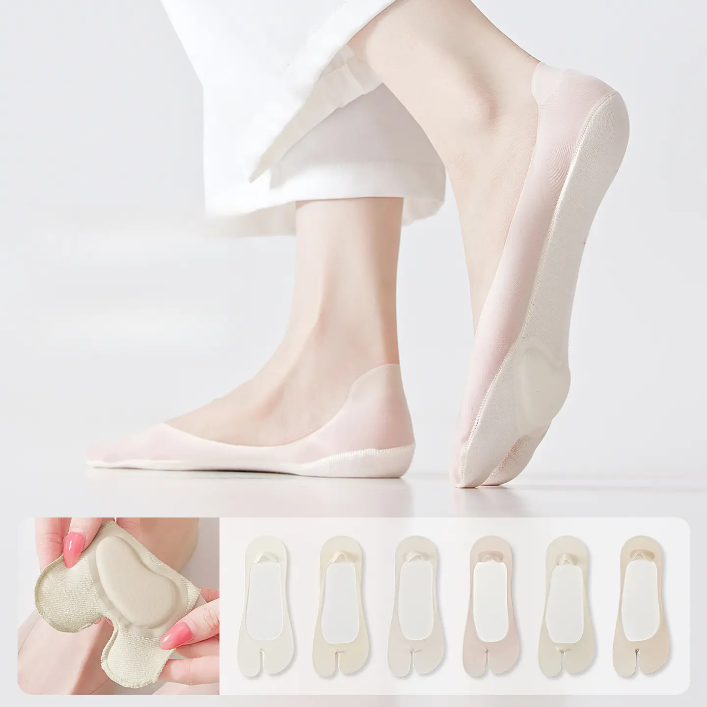 Women's No-Show Invisible Ice Silk 2-Toe Socks - Low-Cut, Breathable, Stay-Put, Compression Design for Heels, Flats, Socks for Women, All Season