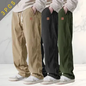 Men's Corduroy Straight-Leg Sweatpants Autumn New Arrival Trendy Loose Fit with Draping Effect Wide-Leg Casual Pants for Autumn & Winter Beige Black Green