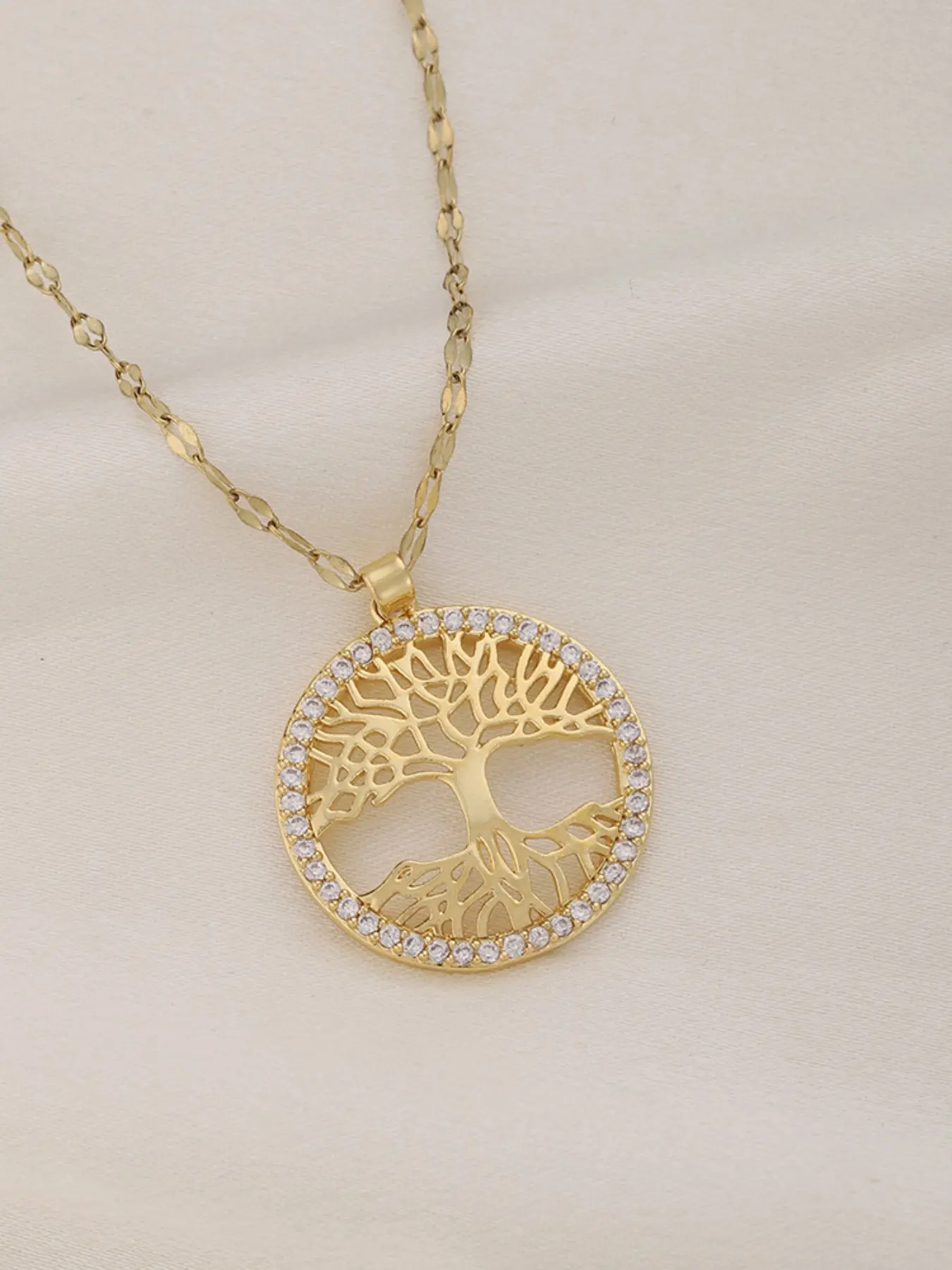 Life Tree Pendant Necklace, Round Cutout Zirconia Chain, Geometric Clavicle Jewelry, Daily Wear, sentimental necklaces, Anniversary Gift, Zircon Stones Necklace