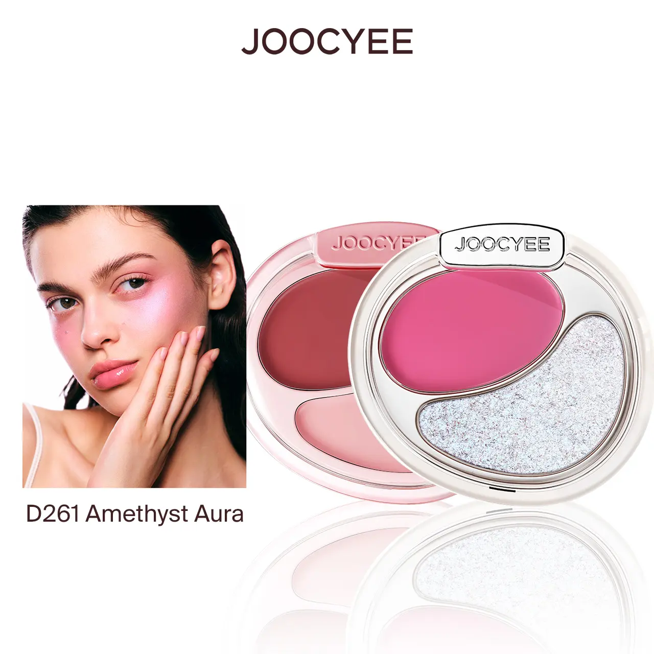 JOOCYEE Dual Color Blush - Cream Blusher & Powder Highlighter 2in1, Pink Brightening Powder, Natural Glow, Easy Blend, 2-in-1 Face Palette for Party, Travel, Gift, Summer Refresh