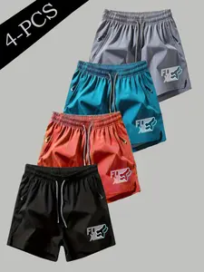 Men Women Slim Fit Shorts Fox Print Quick-Dry Breathable Fabric All-Season Wear, Trendy Motorbike Style, Unisex Casual Clothing, Outdoor Shorts