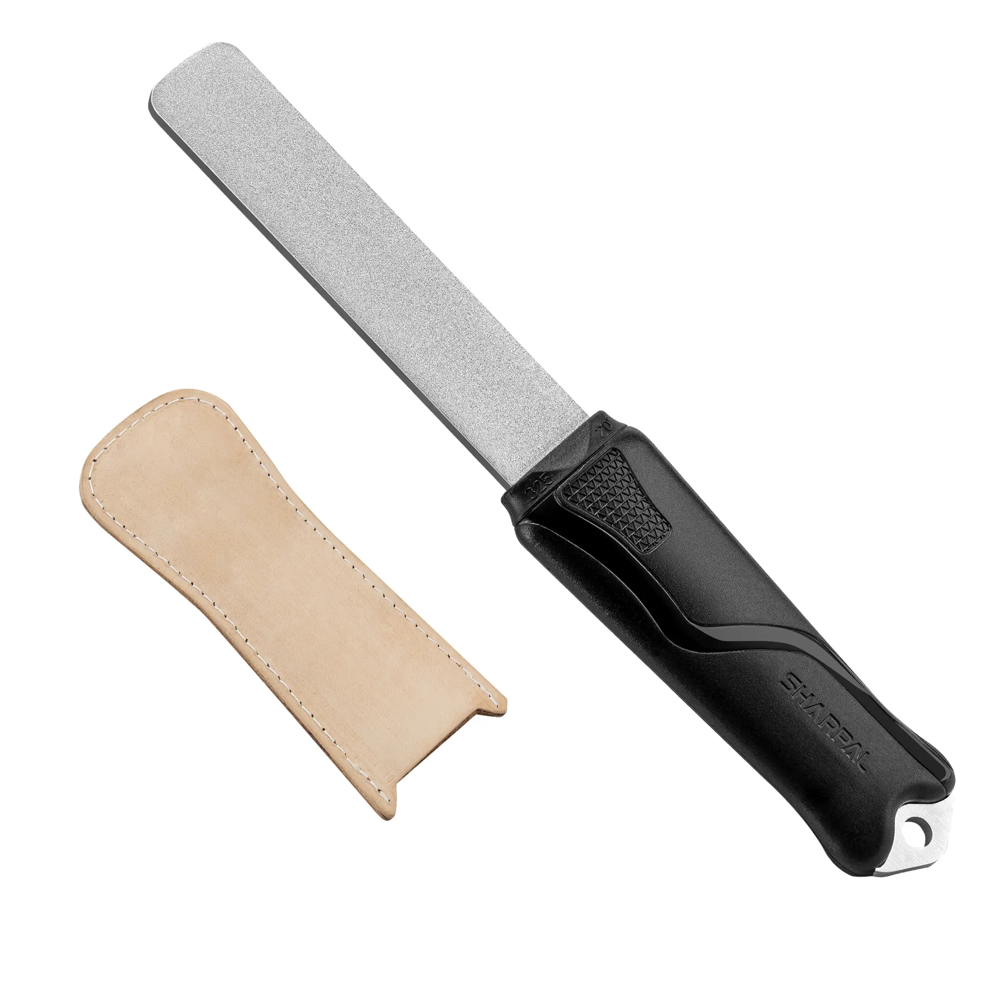 SHARPAL Dual-Grit Stainless Steel Diamond Sharpening Stone - 325 Coarse/1200 Extra Fine Hand Tool Sharpener File, Includes Cowhide Leather Sheath for Strop Use, Includes Leather Sheath For Strop Use, Cowhide Sheath