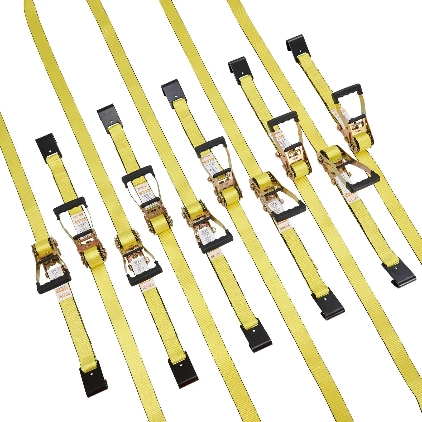 【summerfinds】VEVOR 10-Piece Heavy Duty Nylon Ratchet Tie Down Straps Kit, 2-Inch x 30-Ft, 10000 lbs Break Strength, Adjustable Ropes, Endless Ratchet with Track Spring Fittings, Cargo Trailer Straps for Moving, Securing Appliances, Ratchet Strap