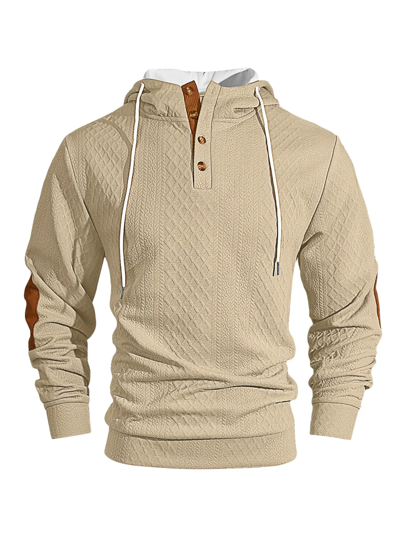 Men's solid color hoodie with texture, regular style with spliced color elbow patches, casual long sleeve top, men's autumn and winter hoodie, Color Contrast Hoodie, Hoodie Sweatshirt, men's clothing, sports apparel.