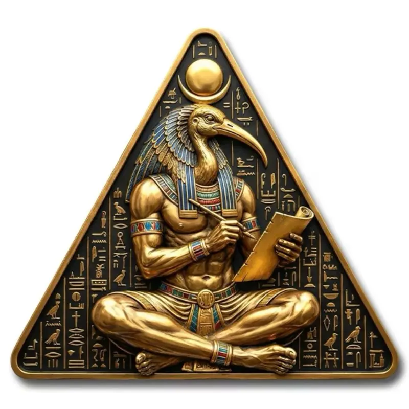 EGYPTIAN THOTH Colorized Gold Plated Copper High relief