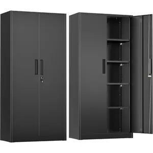 Greenvelly Metal Storage Cabinet, 72" Black Locking Metal Cabinet with 2 Doors and 4 Adjustable Shelves, Lockable Garage Storage Cabinets for Home Office, Garage, Kitchen, Living Room