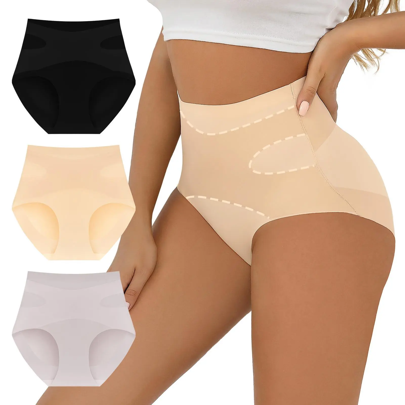 FallSweet 3PCS No Show Tummy Control Underwear High Waisted Panties for Women Comfy Briefs Pack Smooth Fabric Full Coverage Comfort Fit - Womenswear