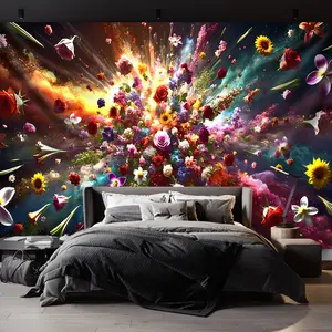 Extra-Large Floral Smoke Tapestry - Vibrant Polyester Wall Hanging for Living Room, Bedroom, Office & Party Decor - Easy Install, No Power Needed