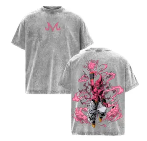 [KM 100%cotton]Majin Buu Vintage Washed Anime T-Shirt | Kid Buu Pink Energy Graphic Tee | Oversized Streetwear Retro Shirt | Heavy Cotton Gift for DBZ & Anime Fans graphic tee cotton graphic tees humorous tshirt men christian clothing funny shirts