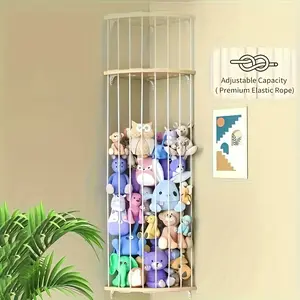 1pc Adjustable Wooden Storage Shelf - Space-Saving Wall-Mounted Organizer with Elastic Ropes, Natural Wood Finish, Perfect for Living Room & Bedroom Decor