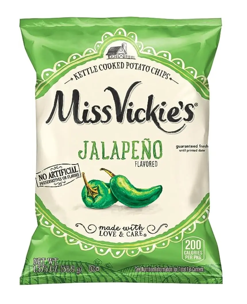 Miss Vickie's Flavored Potato Chips - Jalapeno, 1.375 oz, Pack of 16, Snack Crispy Crunchy Bite, No Artificial Flavors or Preservatives