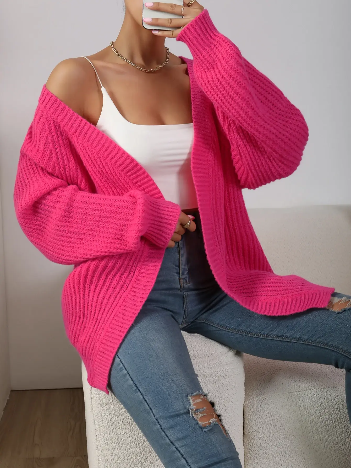 LITEF Ribbed Knit Long Sleeve Duster Cardigan Open Front Raglan Sweater Casual Cozy Fall Winter For Women