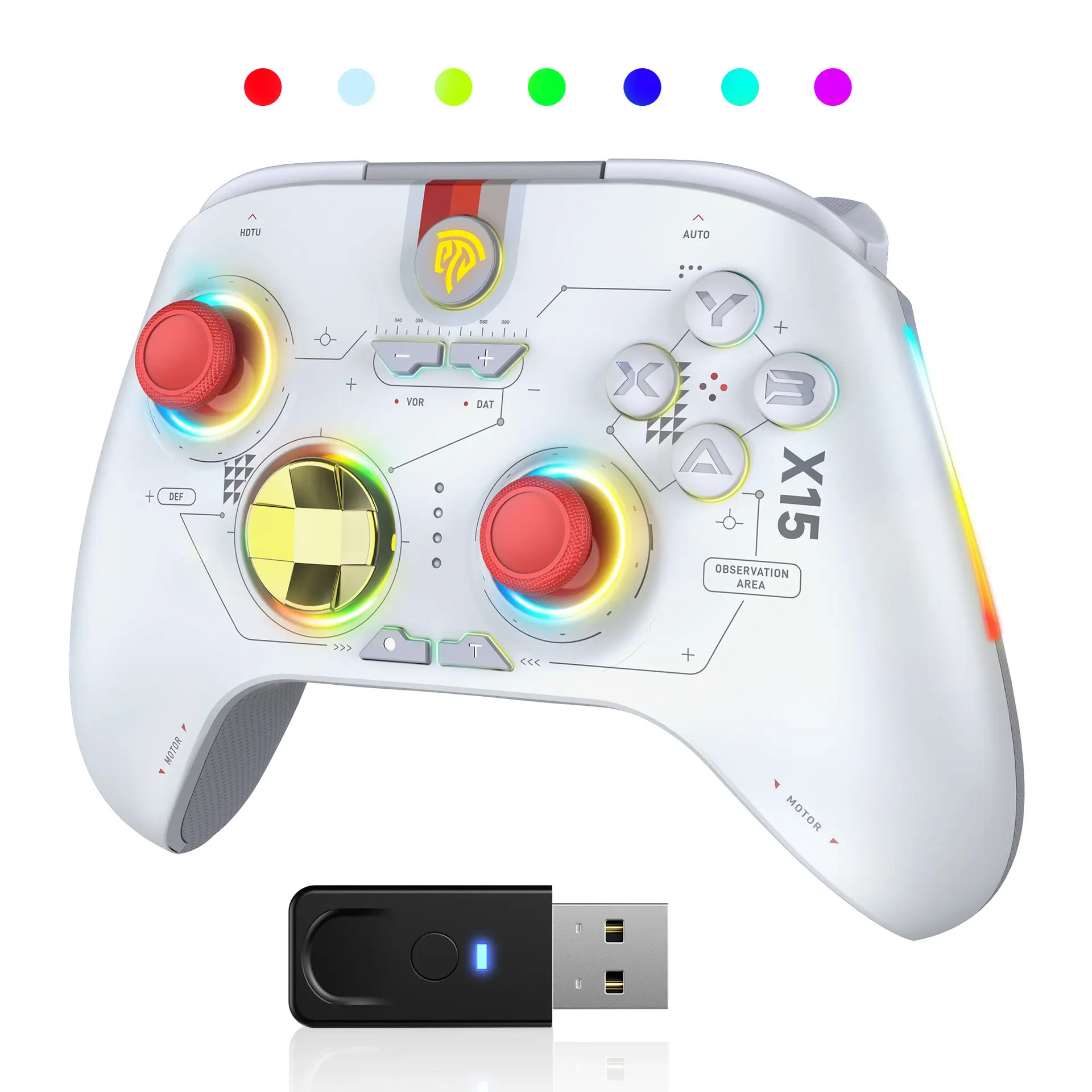 Wireless game controller, Hall effect configuration, 3 connection modes, touchpad, ergonomic grip, rapid fire settings, dual clear vibration motors