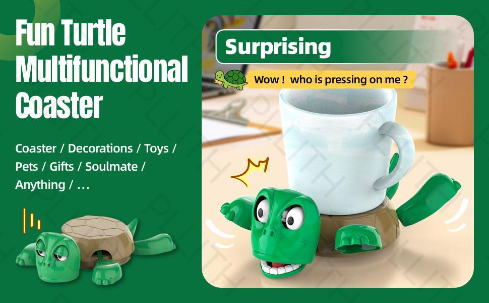 The Funniest Gift for Turtle Lovers! 3D Printed Turtle Coaster – Opens Eyes When Glass Is Placed, Hilarious Interactive Cup Holder, Must-Have Kitchen Gag Gift