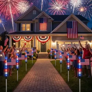 【Free Shipping 】American Flag Solar Lights, 8-Piece Set with 8 Lighting Modes, 8-in-1 Red, White and Blue Lights for Memorial Day, Ideal for Garden, Yard and Pathway Decorations