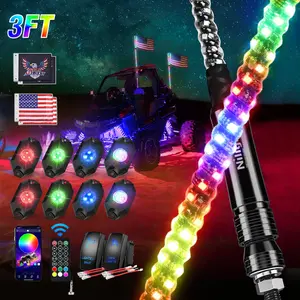 Nilight 2PCS 3FT RGB LED Whip Light and 8 PCS RGB Rock Lights Combo, Remote & App Control w/DIY Chasing Patterns Stop Turn Reverse Light Safety Antenna Lighted Whips for ATV UTV dealsforyoudays