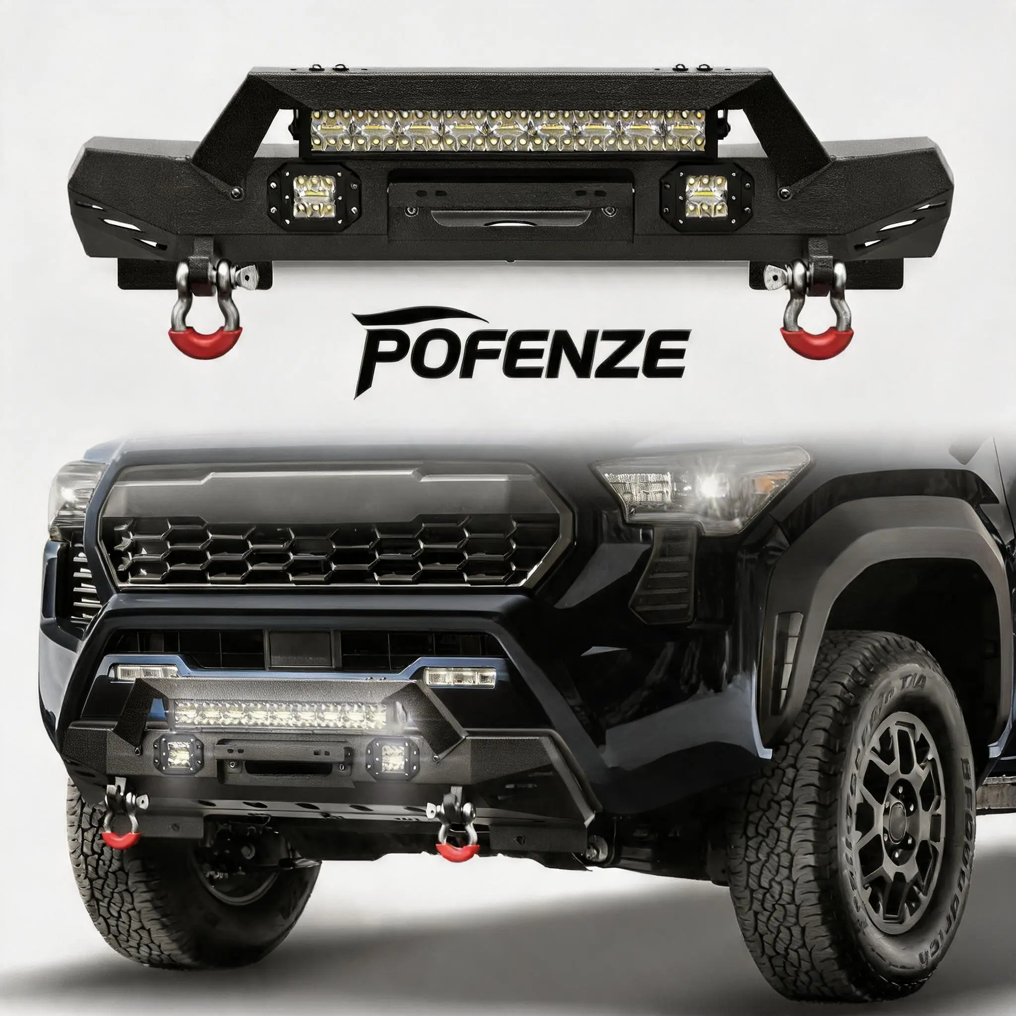 POFENZE-NADIA Custom Fit Tundra Front Bumper for 2024-2026 Toyota Tacoma - Auto Replacement Part with LED Lights, Built-in LEDs, D-Rings, License Plate Bracket, Rigid Industries FCK Bars, Car Customization
