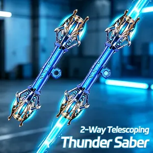 Retractable Dual Bladed Light Up Sword, Cool Flashing LED with Multi-Color Changing Lighting, Gravity Induction & 3D Sound Effect, Rechargeable Glowing Toy for Night Outdoor Play and Daily Entertainment