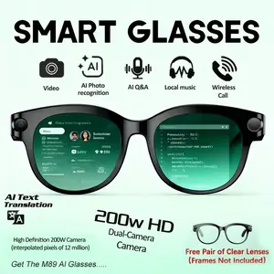 M89 Wireless Smart Glasses Ai Travel Companion, Wearable, HD Camera Dual Ai Translation, Face ID, Includes 2 Lenses and Transparent, Storage Available