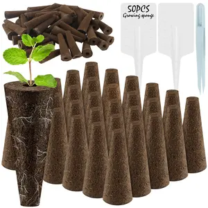 50Pcs Grow Sponges for Hydroponics Seed Starter Sponges Kit with 10 Plant Labels and 1 Tweezer Replacement Root Growth Sponges Gardening Accessories for Hydroponic Indoor Garden System