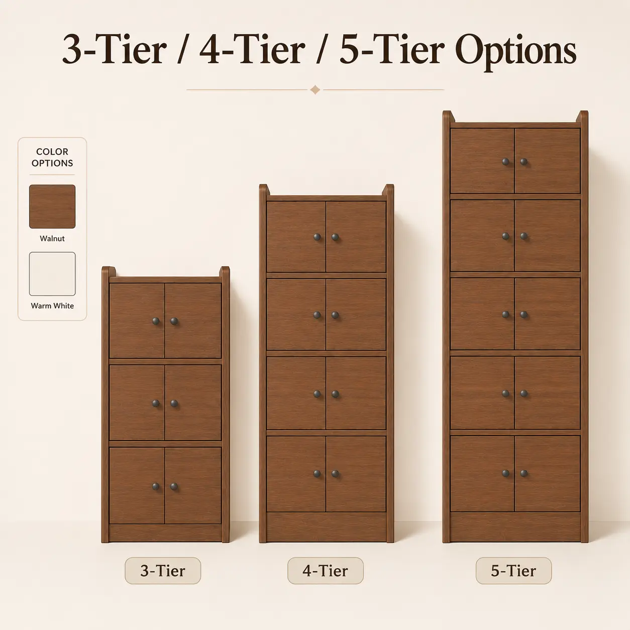 Naviconvex Heavy-Duty Tall Storage Cabinet - 3/4/5-Tier, 62cm Wide Freestanding Double-Door Organizer Cupboard for Kitchen Pantry, Bedroom, Sturdy, Pantry Cabinet Organization
