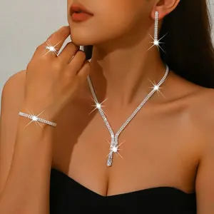 Sporty Sports Wristbands & Light Luxury Simple Collarbone Chain Set, Exquisite Claw-Chain Horse Eye Zircon Rhinestone Crystal Earrings Necklace Combo
